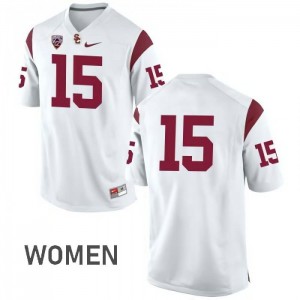 #15 Thomas Fitts Trojans Women's No Name Official Jersey White