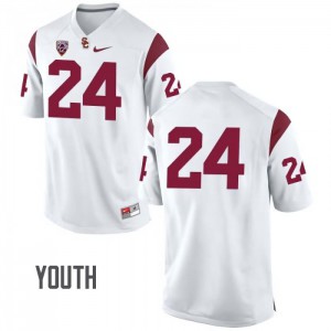 #24 Jake Russell Trojans Youth No Name Football Jerseys White